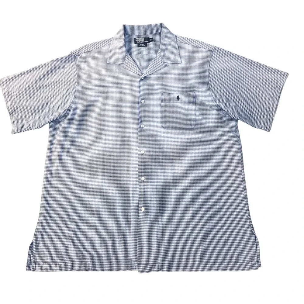 Vintage Polo Ralph Lauren Adams loop collar camp shirt men's xl gay plaid